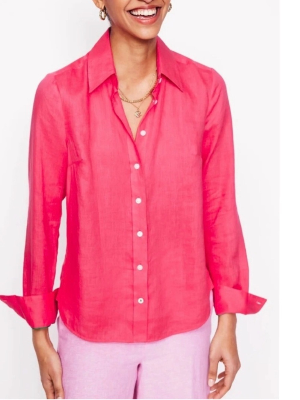 Boden Sienna Pure Linen Button Down Shirt Pink Size 6 resortwear summer preppy